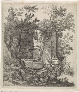 Portão de pedra em ruínas em uma paisagem Paisagens (título da série) de Jacob Lutma