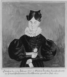 Retrato e registro de nascimento de Mahala Wechter, 1833.
