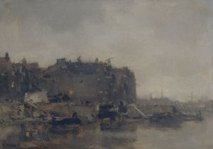 Casas no Prins Hendrikkade, Amsterdã, em um dia enevoado de Jacob Maris