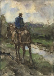 Caçador a cavalo no caminho de reboque