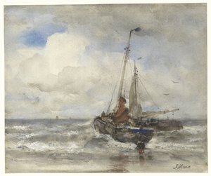 Dois barcos de pesca perto da praia de Jacob Maris