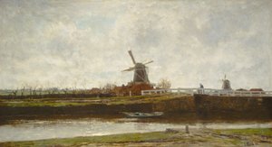 Vista do moinho e da ponte no Noordwest Buitensingel em Haia de Jacob Maris