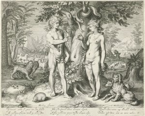 Adão e Eva no paraíso de Jacob Matham