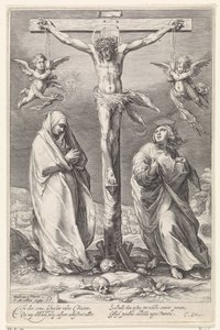 Cristo na cruz, com João e Maria de Jacob Matham