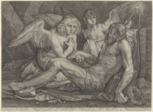 Cristo no túmulo, com dois anjos de Jacob Matham