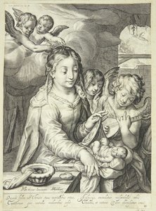 Virgem Maria com criança cercada por anjos de Jacob Matham