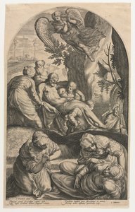 Os discípulos de Cristo carregando seu corpo para a tumba, 1594. de Jacob Matham
