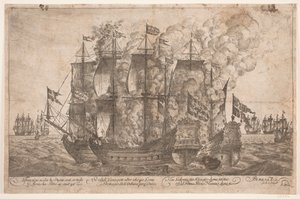 Batalha naval entre navios dinamarqueses e um navio pirata turco de Jacob Mortenssøn Maschius
