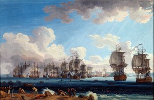 "A Batalha Naval de Chesma em 5 de Julho de 1770", século XVIII.   de Jacob Philip Hackert