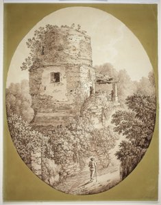 Torre com homem andando de Jacob Philipp Hackert