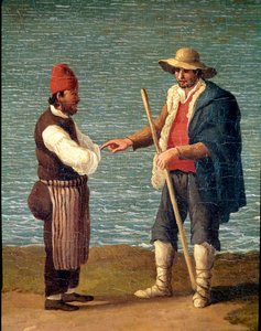 Um Pastor e um Mercador no Porto de Monopoli, Puglia, Itália (pastor e comerciante em Monopoli) Pintura de Jacob Philipp Hackert dit Hackert d