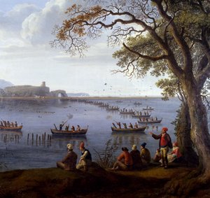 Ferdinand IV caçando galeirões no Lago Fusaro, de Jacob Philipp Hackert (1737-1807), Detalhe de Jacob Philippe Hackert