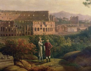 Johann Wolfgang von Goethe (1749-1832) visitando o Coliseu em Roma, c.1790