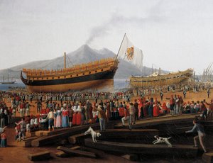 Lançamento do navio no estaleiro Castellammare di Stabia (óleo sobre tela) de Jacob Philippe Hackert