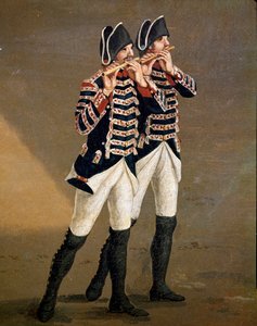 Músicos da Orquestra de Bourbon (flautistas da orquestra borbónica) Detalhe - Pintura de Jacob Philipp Hackert dit Hackert d
