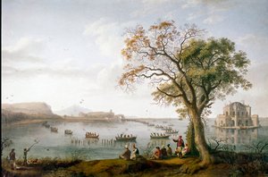 A caça ao galeirão de Ferdinand I das duas Sicílias no Lago Fusaro, perto de Nápoles, Itália de Jacob Philippe Hackert