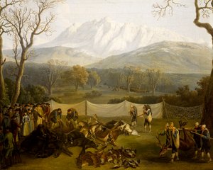 Inverno: caça na reserva de Persano (óleo sobre tela) de Jacob Philippe Hackert