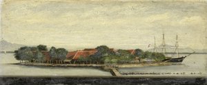 Vista da ilha de Kuiper na Baía de Batávia de Jacob Pieter Mercier