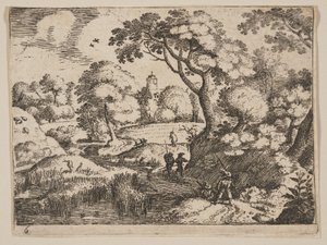 Caminho entre o pântano e a margem arborizada, de Paisagens