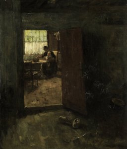 Interior Doméstico com Mulher e Criança do Campo de Jacob Simon Hendrik Kever
