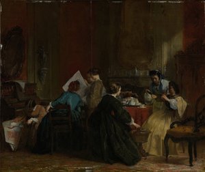 Companhia de damas assistindo fotografias estereoscópicas, antes de 1868