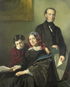 A.J. Schmidt-Keiser, viúva do pintor Willem Hendrik Schmidt (1809-49), professor de Jacob Spoel, com o seu irmão J.N. Keiser e o seu filho de dez anos