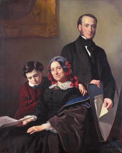 A J. Schmidt-Keiser, viúva do pintor Willem Hendrik Schmidt (1809-1809), professor de Jacob Spoel, com o seu irmão J. N. Keiser e o seu filho de dez anos