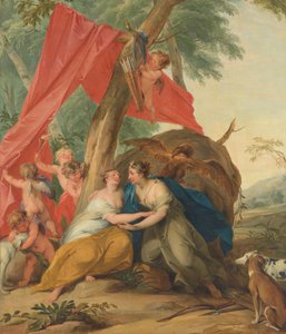 Júpiter, disfarçado de Diana, seduzindo a ninfa Calisto de Jacob de Wit (signed by artist)