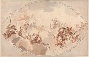 Projeto para um teto: Apoteose de Calisto ou Diana (reto) e Esboço de figuras (verso) de Jacob de Wit