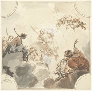 Projeto para pintura de teto com Diana e Endymion de Jacob de Wit