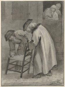 Dois homens com pontos em vista uma cadeira de tapete de Jacob de Wit