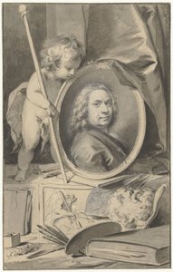 Auto-retrato em medalhão cercado por atributos do pintor de Jacob de Wit