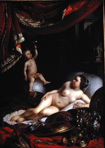 An Allegorical Vanitas with Homo Bulla (Man is Like a Bubble) and Vrouw Wereld (Lady World) 1654 (oil on canvas)