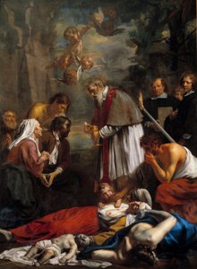 São Macaire de Gand salvando pestiferes São Macaire é um monge arménio do século XI. Pintura de Jacob II van Oost (1637-1713) 1673 Sol. 3,5x2,57 m de Jacob the Younger Van Oost