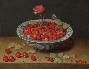 Morangos Silvestres e um Cravo em uma Tigela Wan-Li, c. 1620.