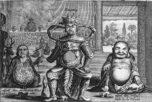Deuses chineses, incluindo Shou-hsing, o Deus da Longevidade, de um relato de uma embaixada holandesa na China