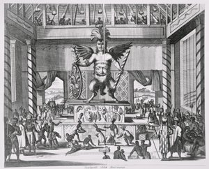 Deus mexicano Huitzilopochtli, de &39;Montanus de Niewe e tempo desconhecido&39;, 1671