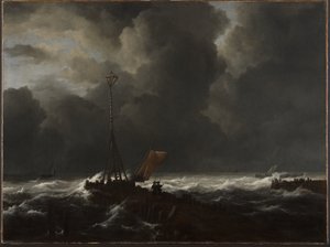 Mar agitado em um cais de Jacob van Ruisdael