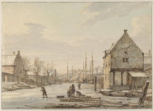 Vista junto à muralha da cidade de Dordrecht no inverno de Jacob van Strij