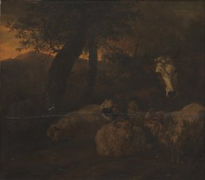 Rebanho de ovelhas em uma madeira de Jacob van der Does d.Æ.
