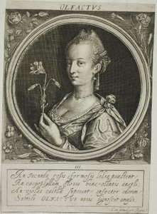 O olfato, prato três de Os Cinco Sentidos de Jacob van der Heyden
