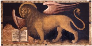 Jacobello del Fiore (ca 1370 - 1439) O Leão de São Marcos Óleo sobre tela Renascença Itália, Escola Veneziana Palazzo Ducale, Veneza 167x340 Pintura