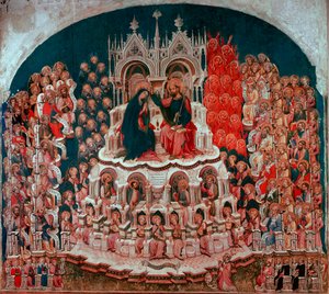 A coroação da Virgem no Paraíso pintura sobre madeira de Jacobello del Fiore (1370-1439). Galeria do século XV da Accademia de Veneza