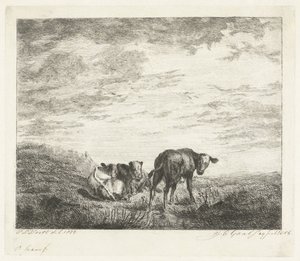 Três bezerros de Jacobus Cornelis Gaal (signed by artist)
