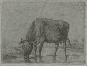 Vaca bebendo de uma poça de Jacobus Cornelis Gaal