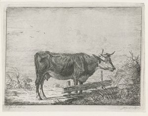Vaca, ao pé de uma vedação de Jacobus Cornelis Gaal