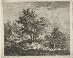 Paisagem com caminhantes perto de três árvores de Jacobus Cornelis Gaal
