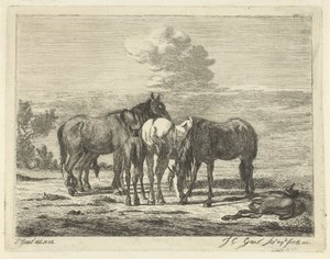Quatro cavalos e dois potros de Jacobus Cornelis Gaal