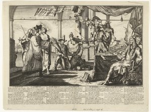 Desenho animado sobre a profissão de advogado que lucra com a contenda do homem, 1687
Interest des s