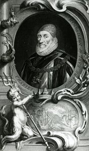 Retrato de Charles Howard, conde de Nottingham, ilustração "das cabeças de pessoas ilustres de Grâ Bretanha", bar. de Knapton, Londres, 1742 de Jacobus Houbraken